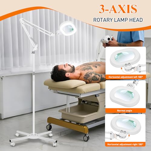KUVRS White 12X Esthetician Floor Magnifying Lamp with 3-Axis Adjustable Head