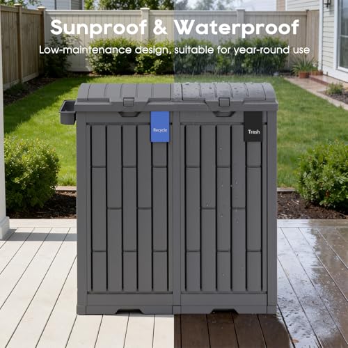 FDW 60G Dual Outdoor Trash Can with Lid & Safe Ashtray - Waste Sorting Bin