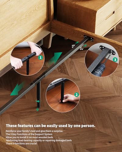 BaiNong Adjustable Queen Bed Frame Support System 58-68 inch 3-Pack Black