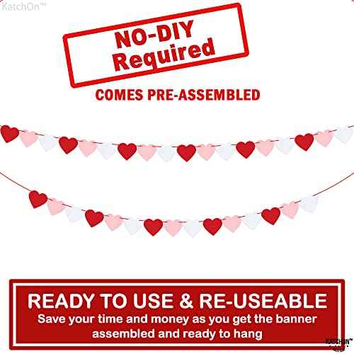 KatchOn, Red Felt Heart Garland - 8.2 Feet No DIY | Heart Decorations, Anniversary Day Decorations | Love Garland, Engagement Party Decorations | Love Decorations, Romantic Decorations Special Night