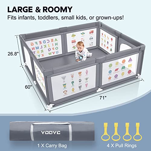 Voovc Dark Grey Baby Playpen 71x60 Inch Safety Gate for Toddlers