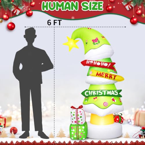 6 FT Christmas Outdoor Inflatable Decorations, Blow Up Tree with LED