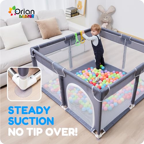 Baby Playpen 50x50 - Large Safe Play Yard for Toddlers & Babies, Grey