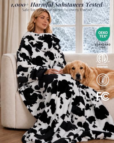 Leciny Black 70x50 Inch Heated Wearable Blanket with Foot Pocket & Long Sleeves