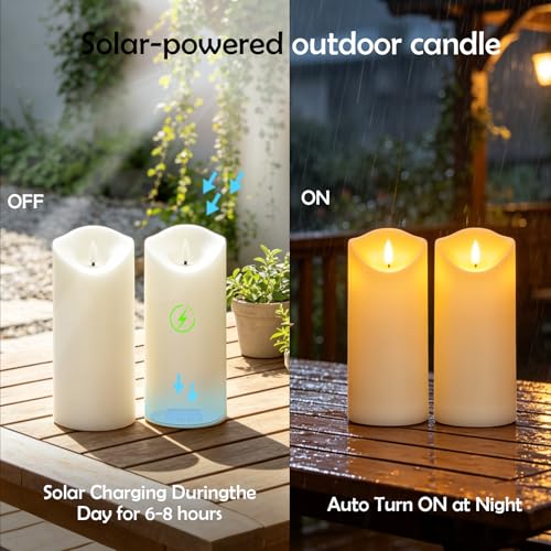 7 Pcs Solar Flickering Flameless Candles Waterproof Outdoor Garden Decor - White