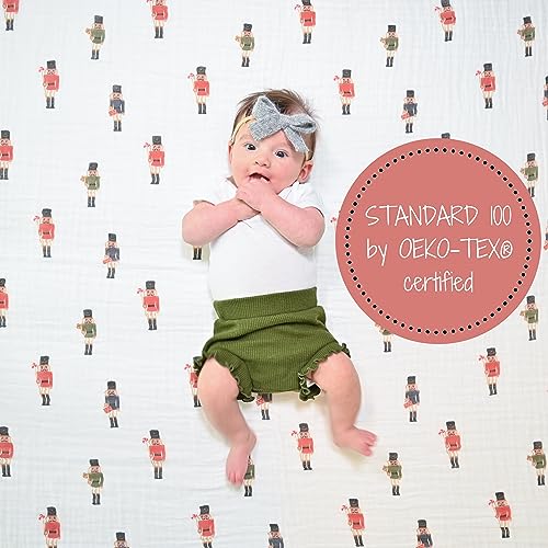 LollyBanks Muslin Swaddle Blanket | 100% Cotton | Newborn and Infant Blanket | Large 47 x 47 inches for Girls | Light Weight and Breathable | Nutcrackers Christmas Theme