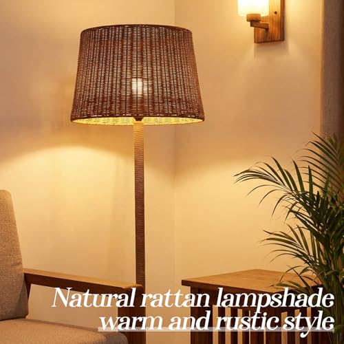 Kittmip 13" Top x 16" Bottom x 11" Slant Rattan Spider Lampshade Handwoven Boho Decor