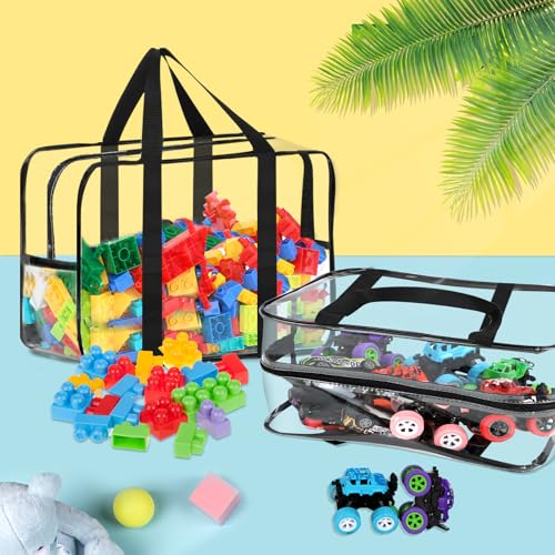 XXL Toy Storage Bags with Labels - Reusable Clear Organizer, Black
