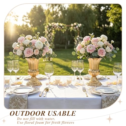 French Gold 8.4-inch Set of 10 Metal Trumpet Vases for Centerpieces - JOYLIGHTORIGINALS