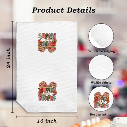 QICLM Style09 Glitter Coquette Bow Christmas Kitchen Towels - 16x24, Merry Xmas Dish Towels