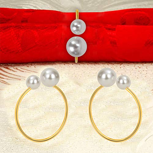 KPOSIYA Pearl Gold Napkin Rings Set of 50 - 1.7 Inch Napkin Holders for Table Decor