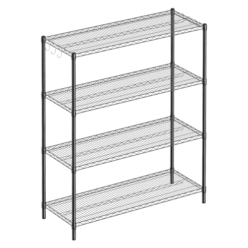 Heavy Duty Wire Shelving Unit - 48 Inch Length, Black, 4-Tier Industrial Storage Rack