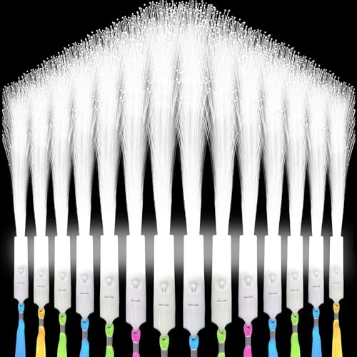 White Fiber Optic Wands 100 Pack - LED Glow Party & Wedding Favors - White Variation