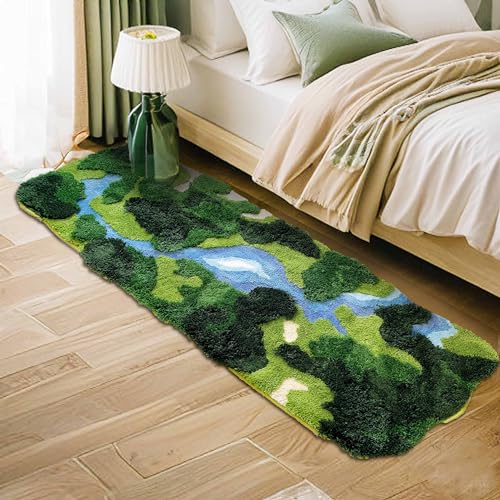 24x68 River Moss Runner Rug - Non-Slip Shag Carpet for Bedroom & Living Room
