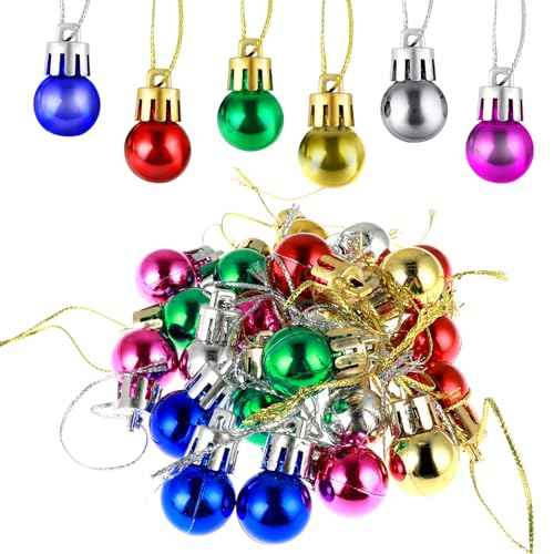 48 Pieces Christmas Balls Xmas Tree Ornaments Balls Exquisite Colorful Ball Decoration Pendant Mini Christmas Ornaments for Holiday Party Decor 0.79 Inch(Gold/Silver/Green/Red/Blue/Rose Red)