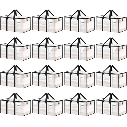 8 Pack Extra Large Heavy Duty Moving Bags, Black Storage Bins with Lids, Reinforced Handles & Heavy-Duty Zippers Moving Boxes Storage Bags Totes for Clothes Packing, Dorms, College Supplies, Black