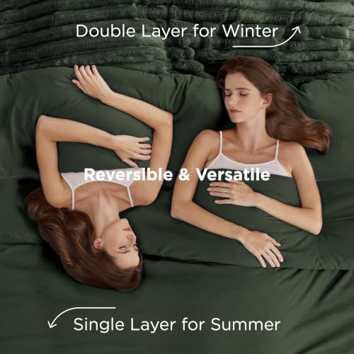 Bedsure 2-in-1 Comforter Set with Detachable Fleece Blanket - Olive Green Queen - Variation 03
