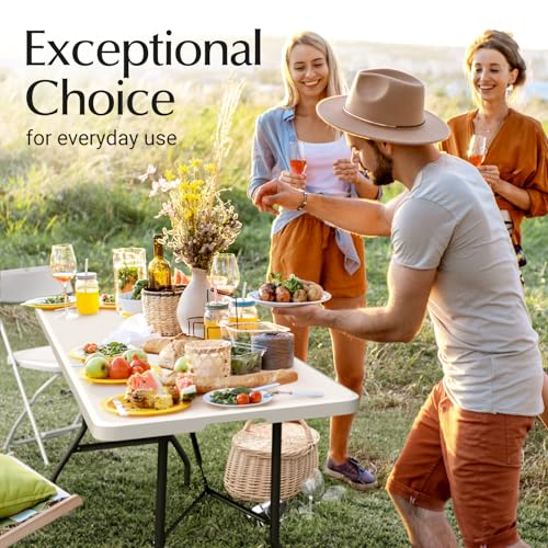 White 6FT Foldable Camping & Dining Table with Handle - Heavy Duty Portable