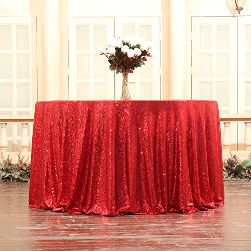 SquarePie Red 72-Inch Round Sequin Tablecloth - Glam Party Linen