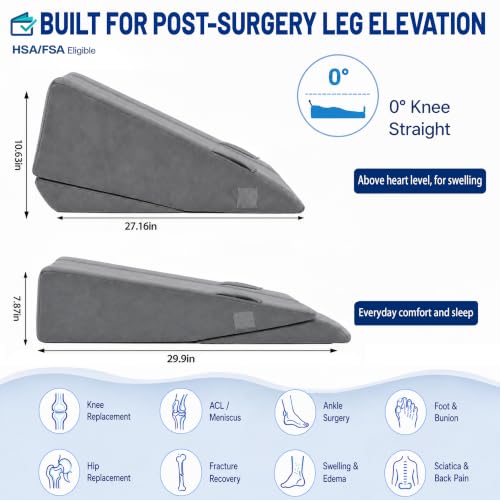 Dark Gray Leg Elevation Pillow for Post Surgery, Firm Foam Knee Wedge, Single Leg