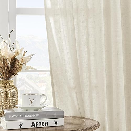 Joydeco Linen Curtains 2 Panel Set - Ivory on Linen, 100W x 84L Inches, Light Filtering, Rod Pocket Back Tab, Cream Drapes for Living Room, Pack of 2