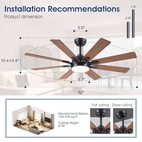Kviflon 52 Inch Indoor Outdoor Ceiling Fan with Lights and 8 Wooden Blades - Brown / Remote & App Control