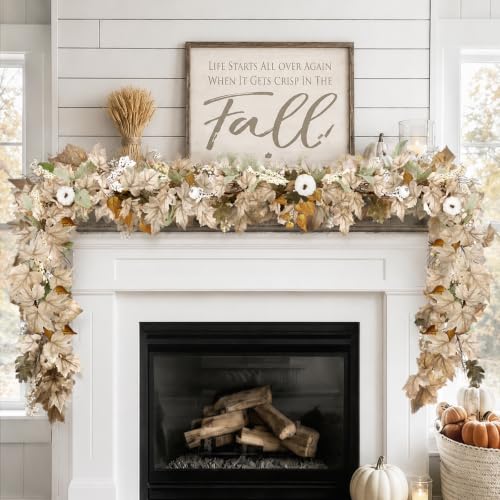 Oriental Cherry 2 Pack 6ft Fall Maple Leaf Garland with Pumpkins & Berries