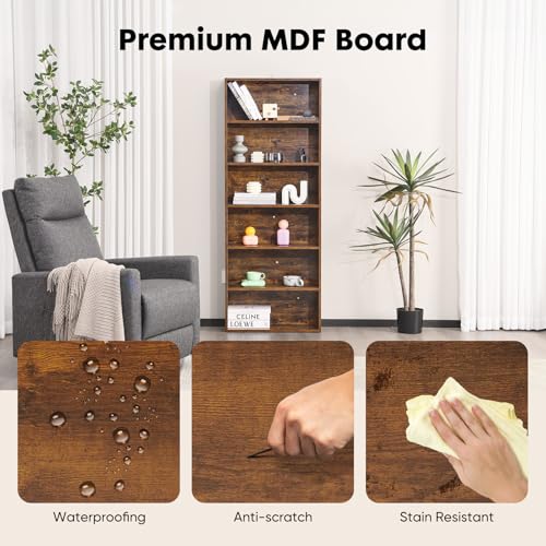 Brown 6-Shelf Tall Bookshelf - Storage Organizer for Books & Home Decor