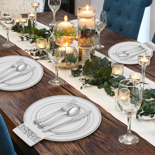 Silver Disposable Dinnerware Set for 100 Guests - 700 Pieces