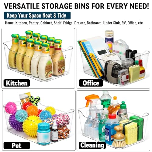 XL Large Clear Plastic Storage Bins - 12 Pack Pantry & Home Organization with Labels