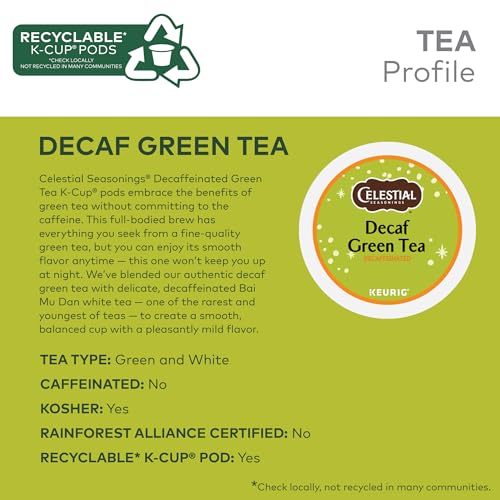Celestial Seasonings Decaf Green Tea K-Cup Pods - 96 Count, Single-Serve Keurig Compatible