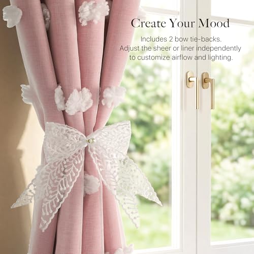 Pink Pom Pom Curtains for Girls Bedroom Nursery Room Darkening 52"W x 84"L - Pack of 2