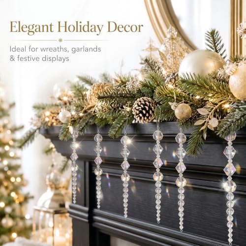 12 Pc Crystal Icicle Christmas Ornaments, Acrylic Bead Hanging Decor
