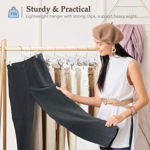 50 Pack Heavy Duty Clear Pants & Skirt Hangers with Clips - 14 Inch