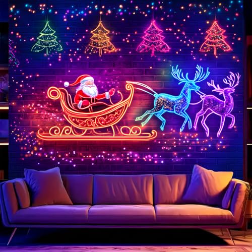 Santa Claus 5 Black Light Tapestry, 90" L x 70" W, UV Reactive Wall Hanging