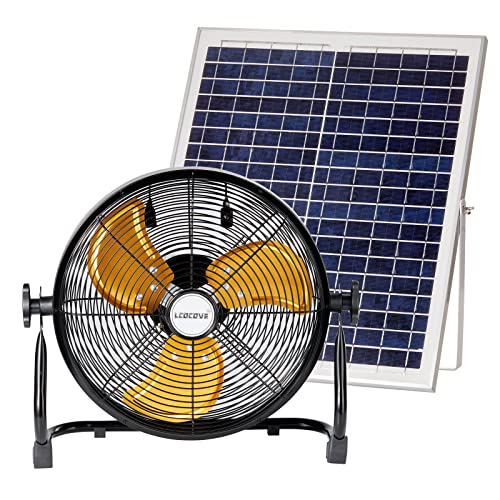 12-Inch Solar Powered Outdoor Fan for Camping, Shed & Home - Black, 5-24H Run Time