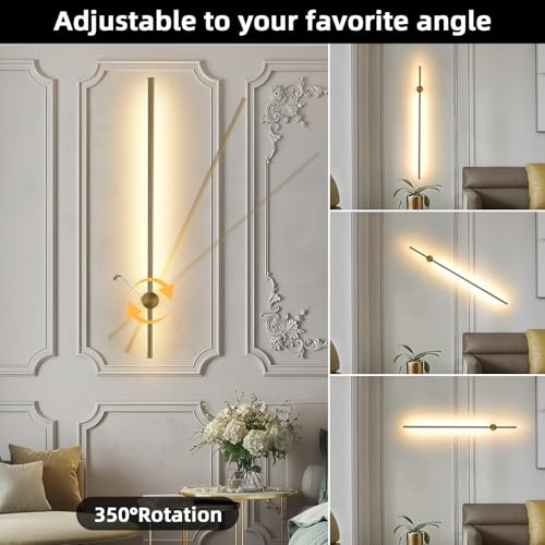 Brushed Gold 39.3-Inch Wireless Battery Wall Sconce Set of 2 with Dimming & Remote