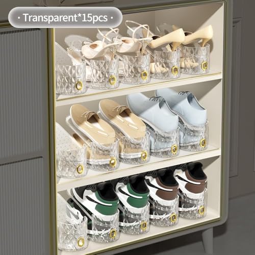 WMBOOX 15 Pack Clear Adjustable Shoe Organizer Slots Space Saver for Closet