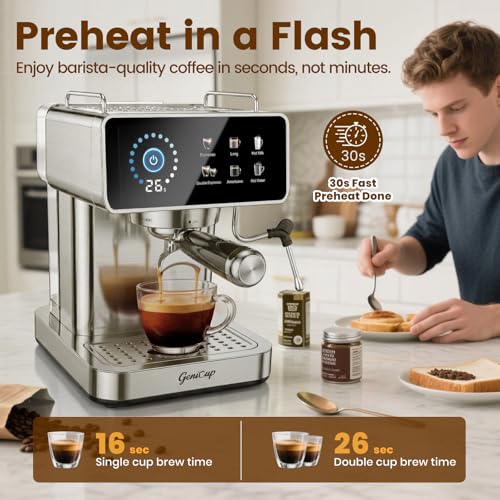 Touchscreen Espresso Machine with Timer, 51oz Water Tank, 20 Bar Pressure - Grey Silver