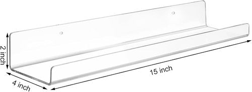 Dezzer Acrylic Floating Shelves - 15" Clear Wall-Mounted Storage for Books, Perfumes & Toys