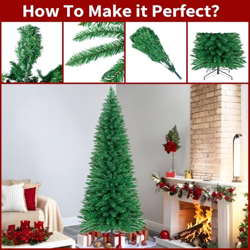 ININ 6FT Slim Pencil Christmas Tree - Artificial Tall Skinny Xmas Tree, 400 Tips