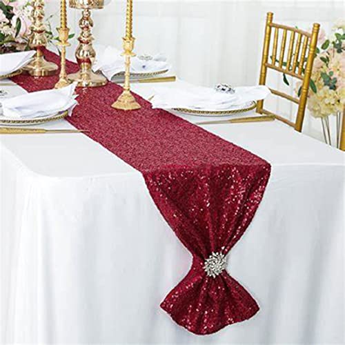 JYFLZQ Burgundy Sequin Table Runner 12" x 72" Pack of 10