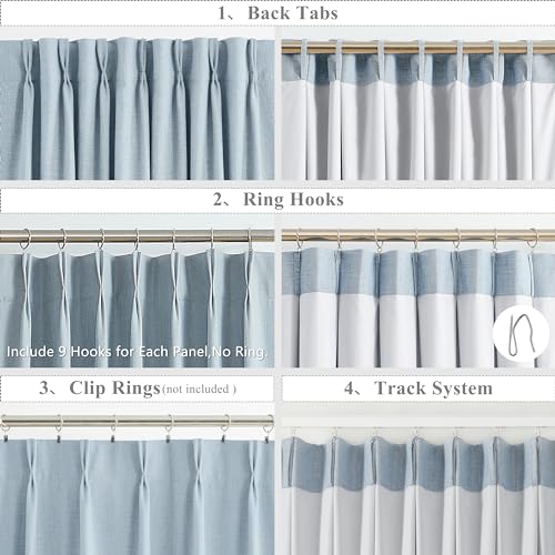 Dusty Blue Pinch Pleated Blackout Curtain Panels - 40W x 90L, Pack of 2