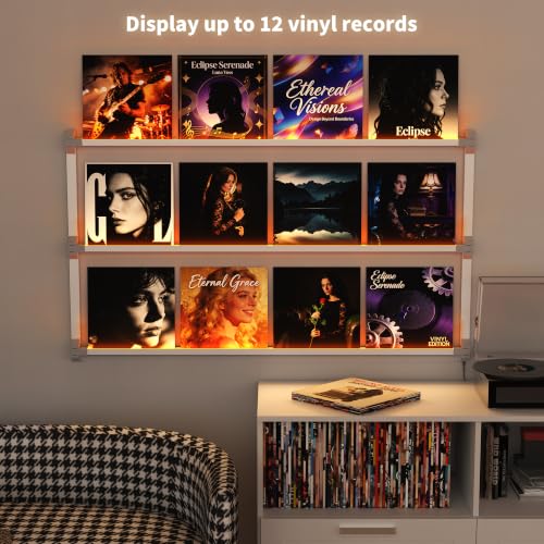 KORRTFID 51-Inch LED Vinyl Record Wall Shelf with Illuminated Floating Design