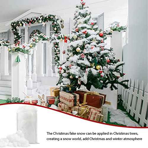 Christmas Fake Snow Decor, Cotton Snow Fluff Decor, Artificial Snow for Winter Village, Flame Resistant Indoor Snow Blanket for Xmas Display(5.6 OZ)
