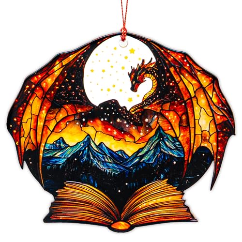Dragon Ornament - Book Ornament - Fantasy Gifts for Women - Book Ornaments for Christmas Tree - Fantasy Merch - Christmas Ornament 2025 - White Elephant Gifts - Xmas Tree Funny Decoration
