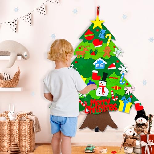 HKKYO DIY Felt Christmas Tree with Lights & Ornaments, 3.15FT Holiday Decor