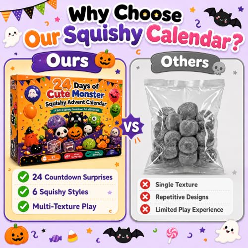 Halloween Squishy Advent Calendar for Kids - 24 Surprises, Stress Relief Toys, Funewest