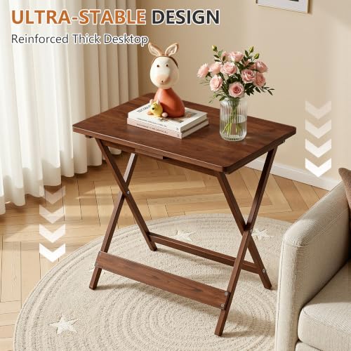 VECELO Brown 2-Pack Folding Wooden TV Trays - Modern Portable Snack Tables