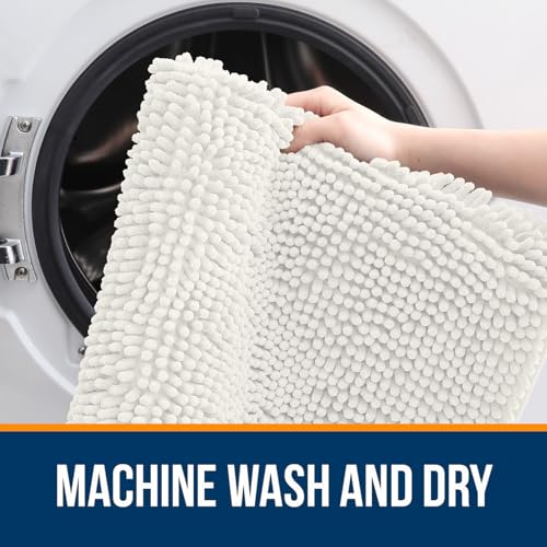 OLANLY Bathroom Rug 36x24 Ivory Extra Soft Chenille Bath Mat